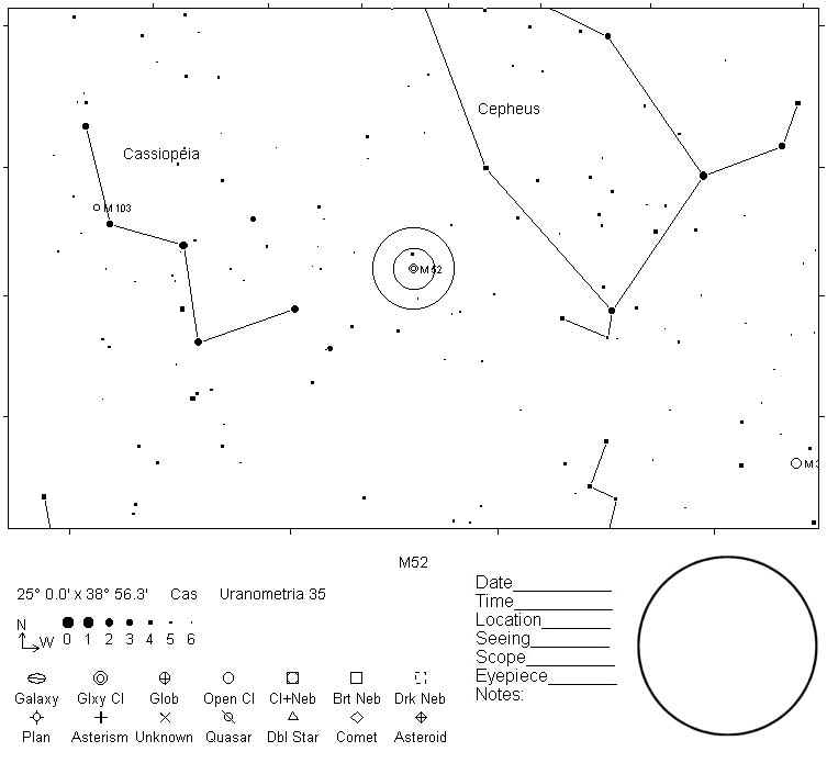 M52 Telrad Finder Chart